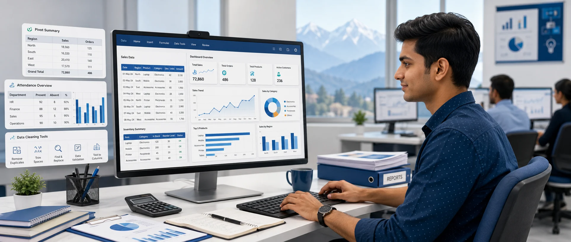 Student learning Advanced Excel dashboards for office and MIS work